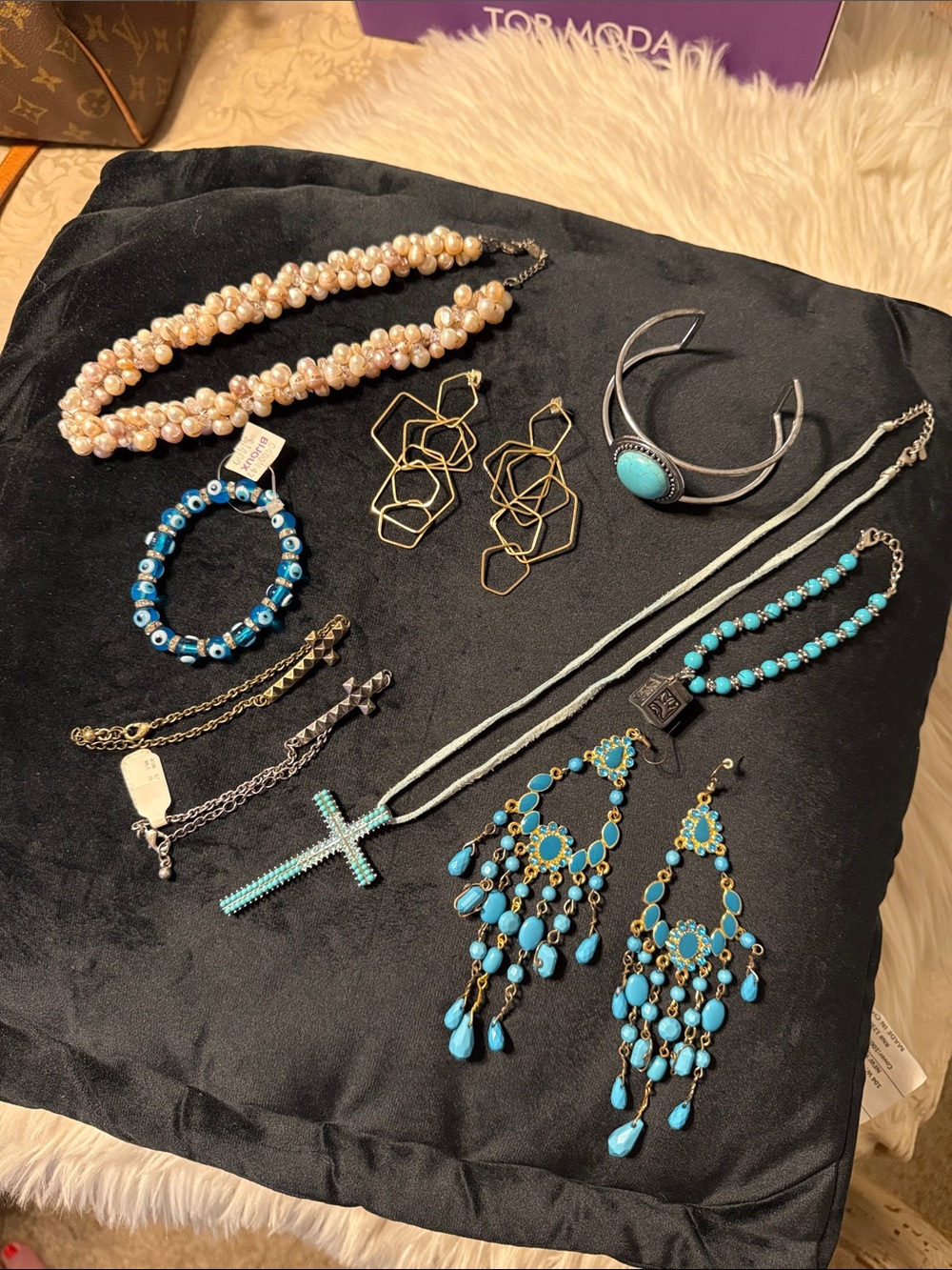 Turquoise Beaded Chandelier Earrings & Jewelry Set - Bundle of Jewelry Women